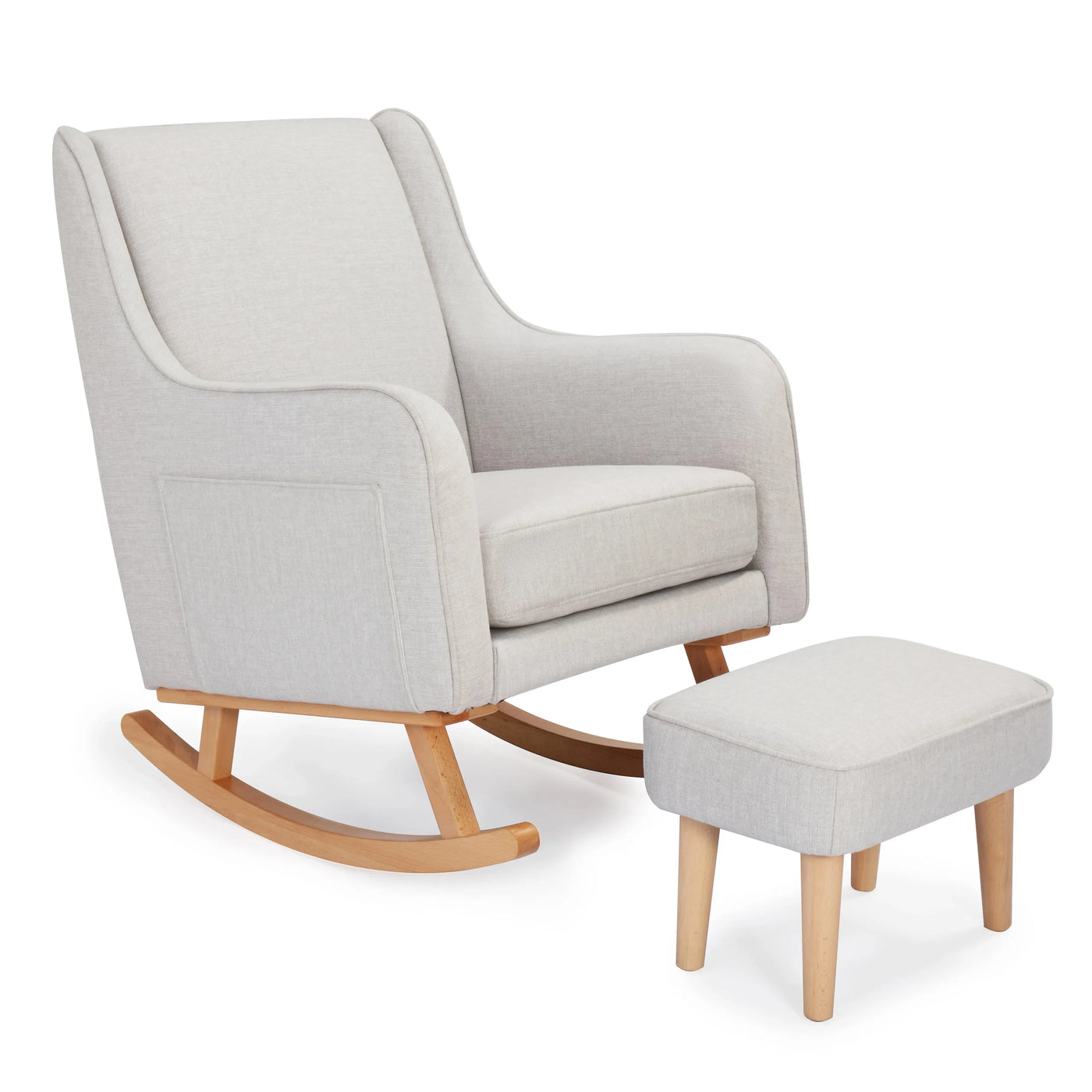 Ida Nursing Chair & Footstool | Fabric Upholstery with Side Storage Pockets & Beech Wood Frame