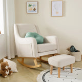 Ida Nursing Chair & Footstool | Fabric Upholstery with Side Storage Pockets & Beech Wood Frame Ivory