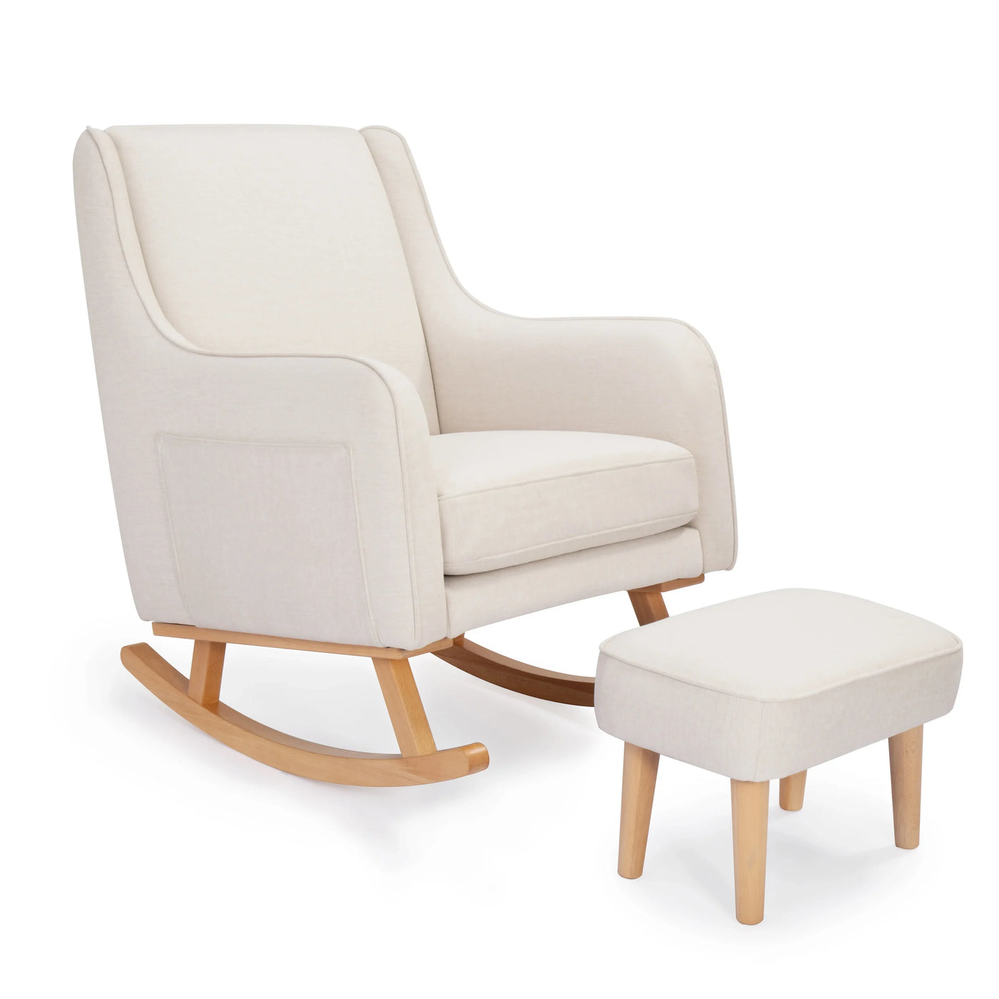 Ida Nursing Chair & Footstool | Fabric Upholstery with Side Storage Pockets & Beech Wood Frame