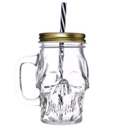 Glass Drinking Jar with Lid & Straw - Skull Shaped