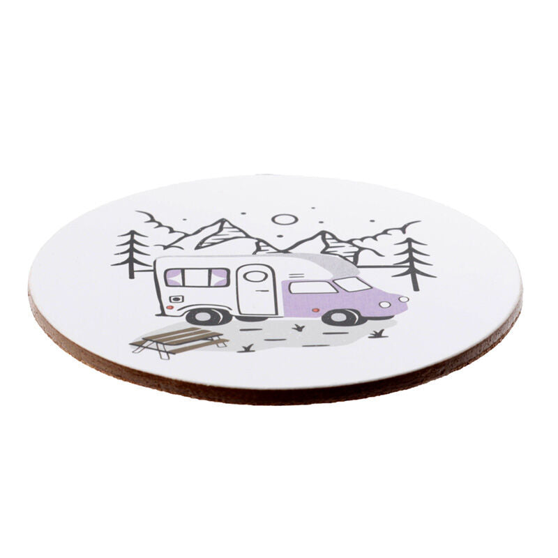 Set of 4 Cork Novelty Coasters - Wildwood Caravan