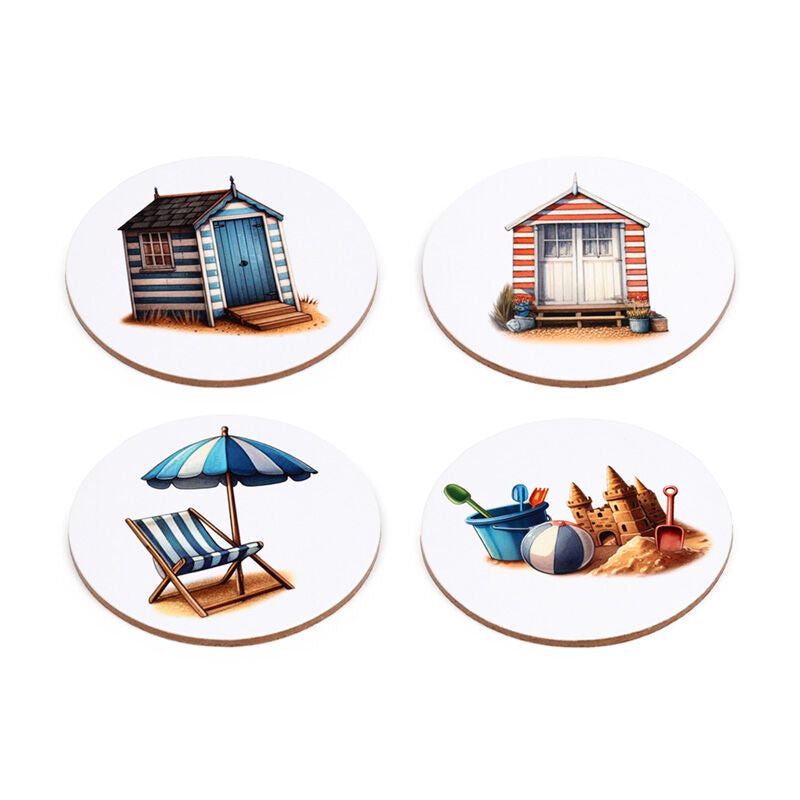 Set of 4 Cork Novelty Coasters - Coastal