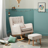Lux Nursing Chair & Footstool – Converts Rocker to Armchair | Tweed Fabric Beech Wood Frame Cream