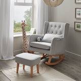 Lux Nursing Chair & Footstool – Converts Rocker to Armchair | Tweed Fabric Beech Wood Frame Grey