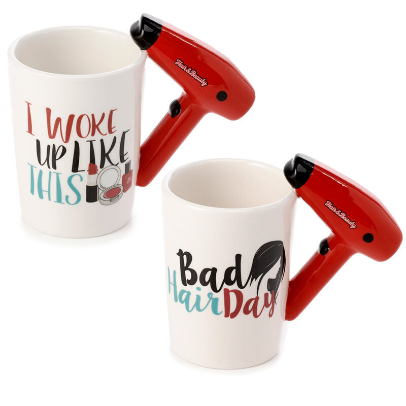 Shaped Handle Ceramic Mug - Hair Drier with Slogan