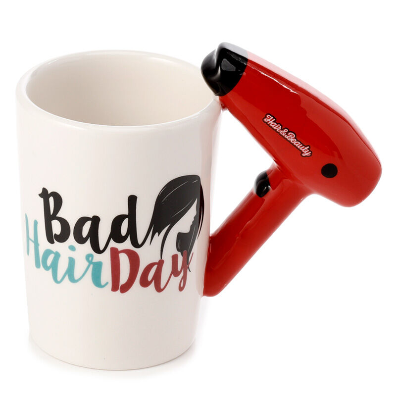 Shaped Handle Ceramic Mug - Hair Drier with Slogan