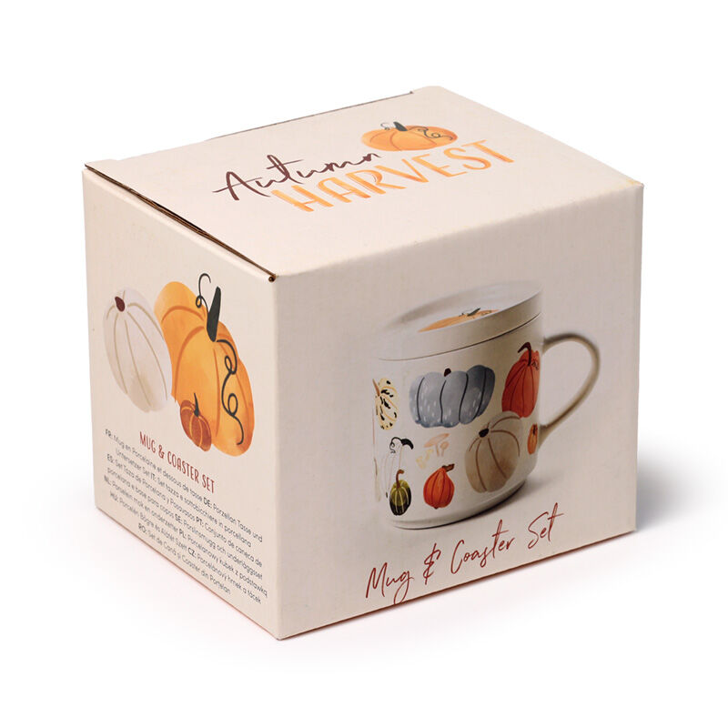 Porcelain Mug & Coaster Lid Set - Autumn Harvest