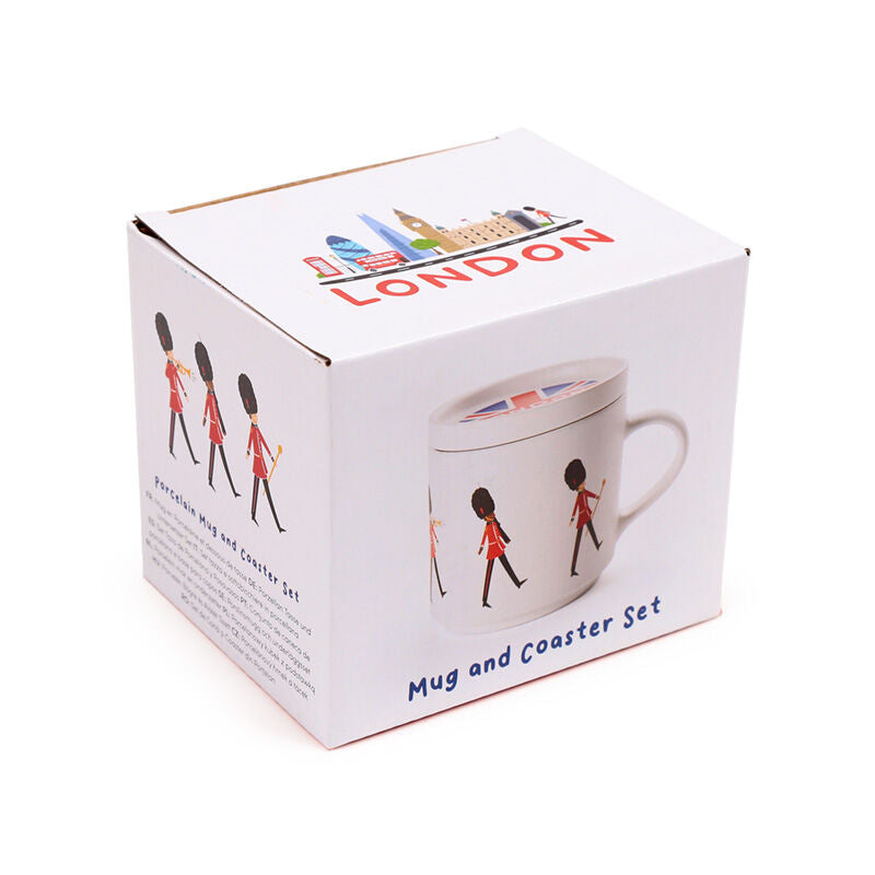 Porcelain Mug & Coaster Lid Set - London Souvenir London Guardsman