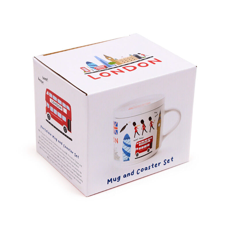 Porcelain Mug & Coaster Lid Set - London Souvenir