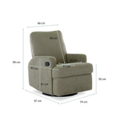 Madison Swivel Glider Recliner Nursing Chair – Teddy Olive | 360° Swivel Reclining Nursery Chair