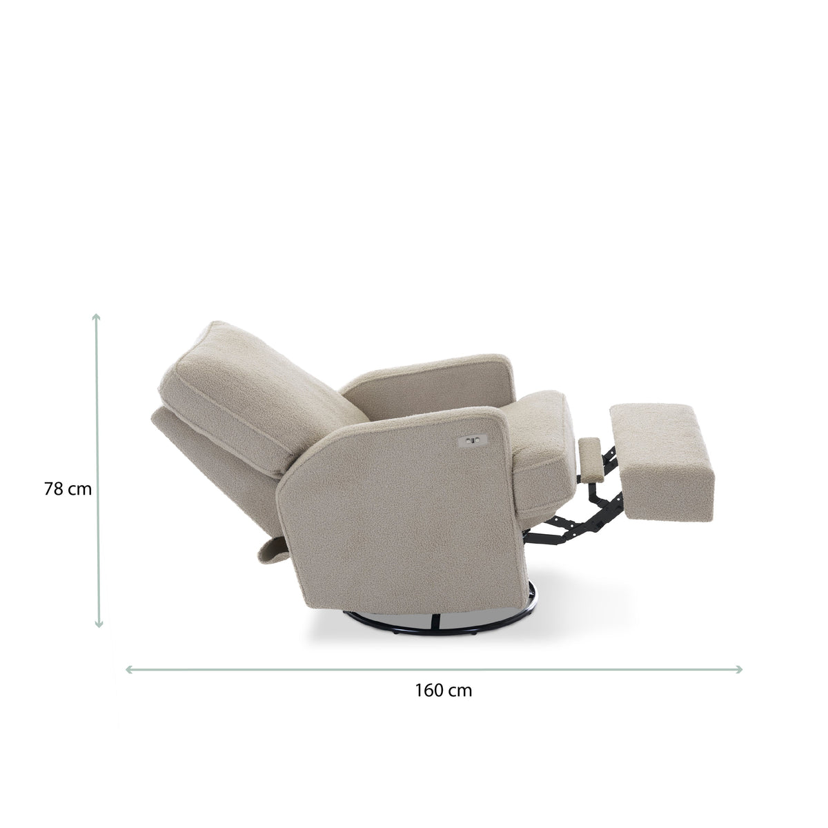 Obaby Madison Electric glider recliner chair in Teddy Truffle, dimension diagram