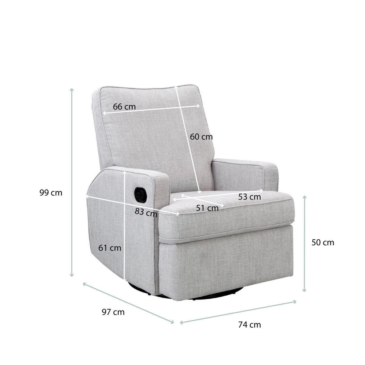 Madison Swivel Glider Recliner Nursing Chair – Pebble | 360° Swivel Reclining Nursery Chair