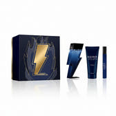 Cofanetto profumo 'Bad Boy' di Carolina Herrera con scatola e contenuti sullo sfondo bianco