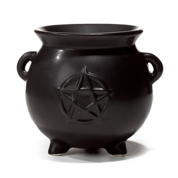 Black Witches Cauldron Shaped Oil Burner with Pentagram