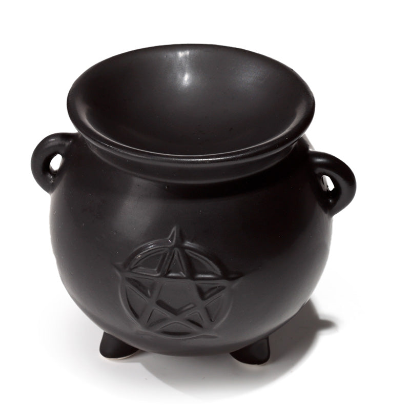 Black Witches Cauldron Shaped Oil Burner with Pentagram