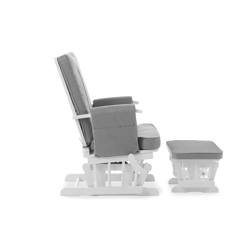 Deluxe Nursing Glider Chair & Footstool Set – Grey | 7-Position Recliner with Armrest Pockets