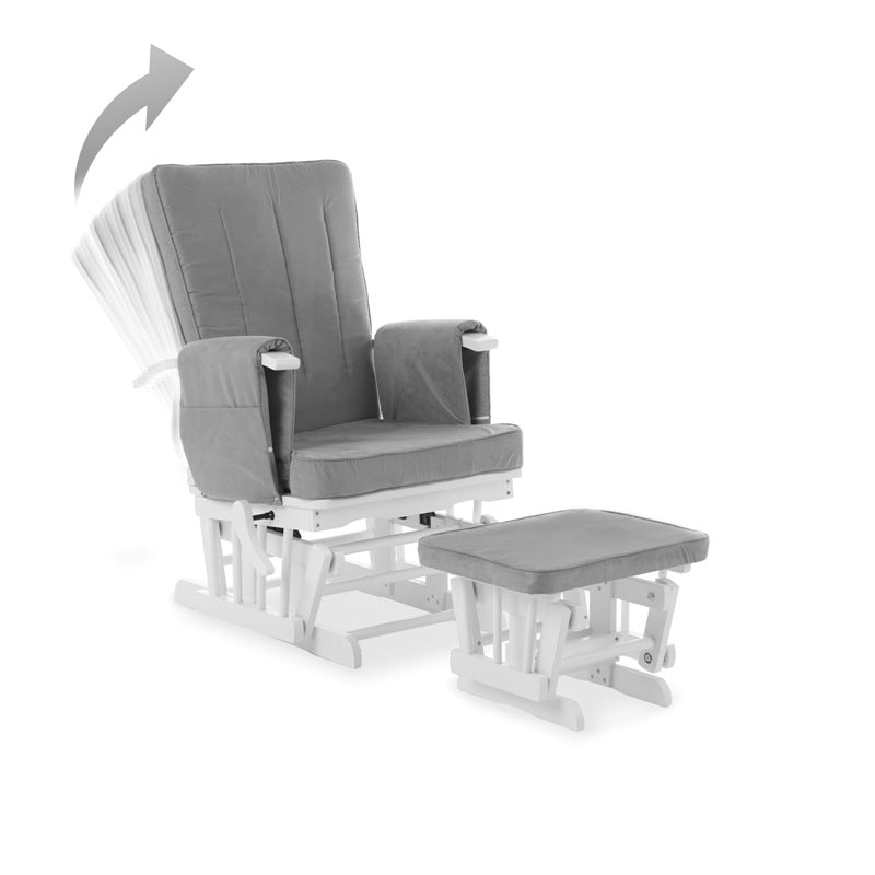 Deluxe Nursing Glider Chair & Footstool Set – Grey | 7-Position Recliner with Armrest Pockets