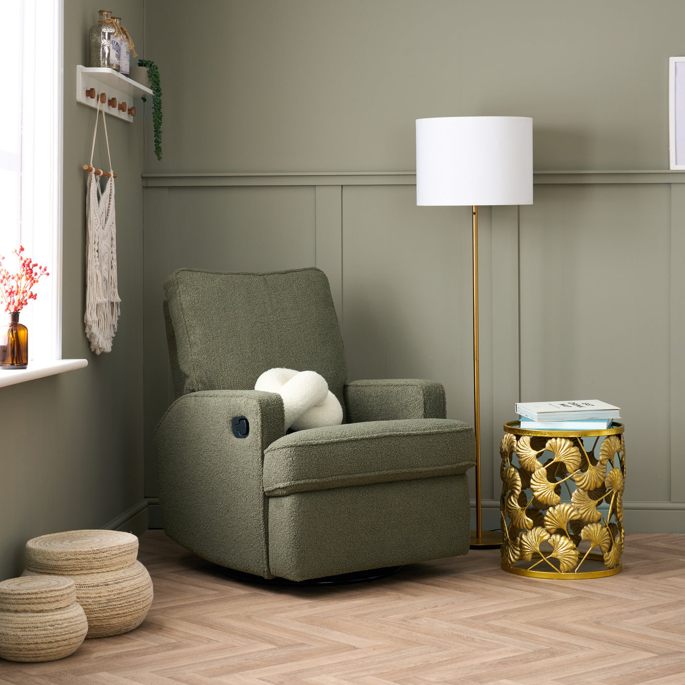 Madison Swivel Glider Recliner Nursing Chair – Teddy Olive