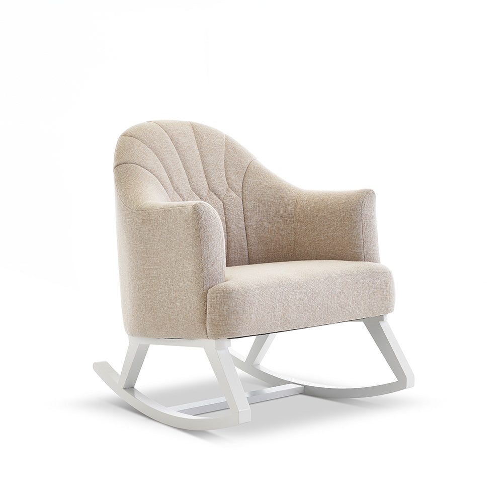 Round Back Nursery Rocking Chair – Oatmeal | Solid Wood Frame Nursing Rocker with Foam Cushions