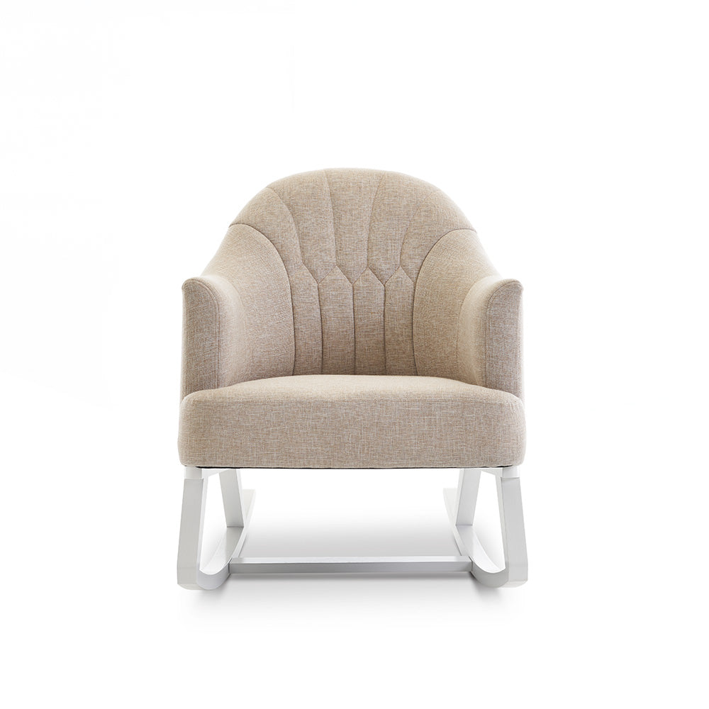 Round Back Nursery Rocking Chair – Oatmeal | Solid Wood Frame Nursing Rocker with Foam Cushions