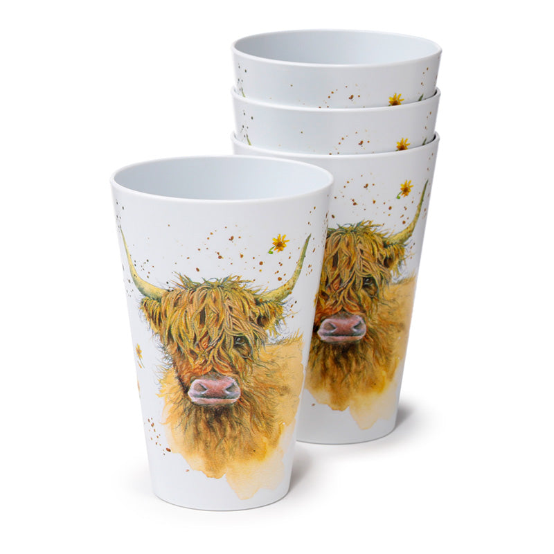 Recycled RPET Set of 4 Picnic Cups - Jan Pashley Highland Coo Cow