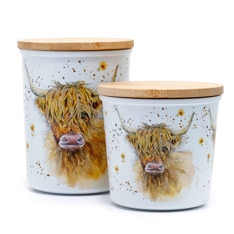 Recycled RPET Set of 2 Storage Jars S/M - Jan Pashley Highland Coo Cow
