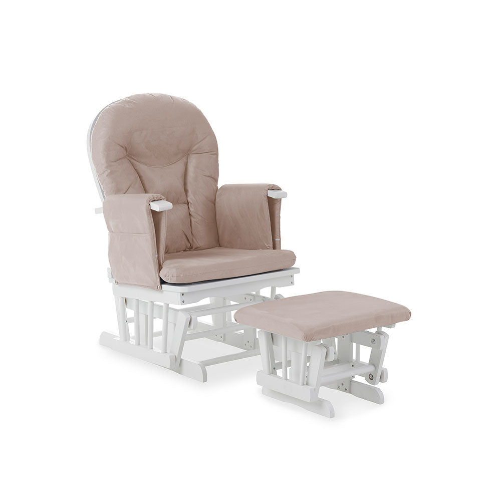 Nursing Glider Chair & Footstool Set – Sand | 7-Position Reclining Glider Chair for Nursery