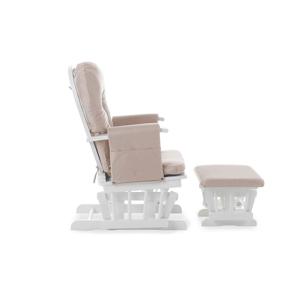 Nursing Glider Chair & Footstool Set – Sand | 7-Position Reclining Glider Chair for Nursery