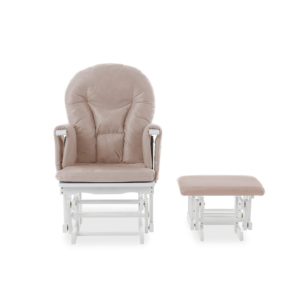 Nursing Glider Chair & Footstool Set – Sand | 7-Position Reclining Glider Chair for Nursery