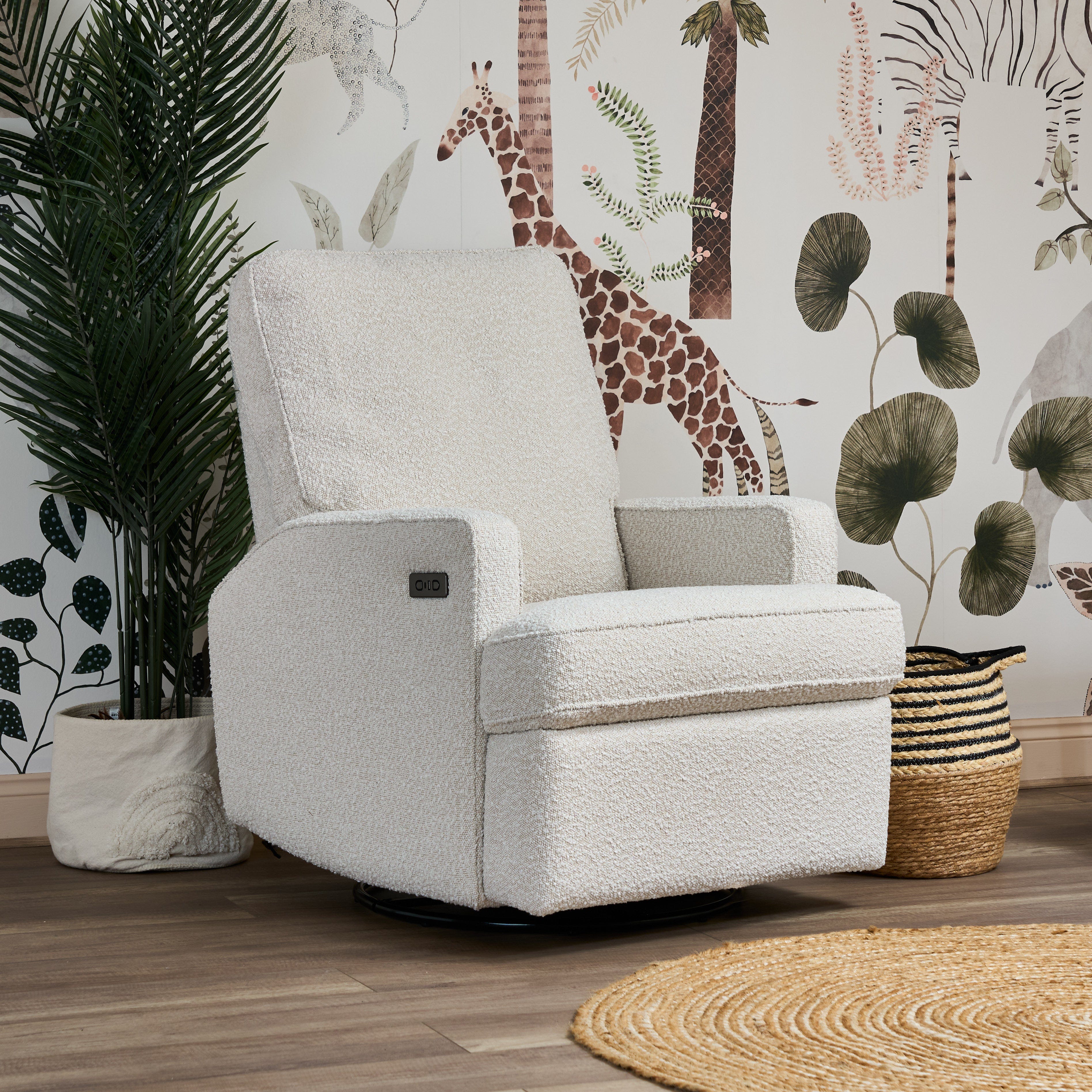 Madison Electric Recliner Nursing Chair Bouclé | Powered 360° Swivel Glider with Silent Motor
