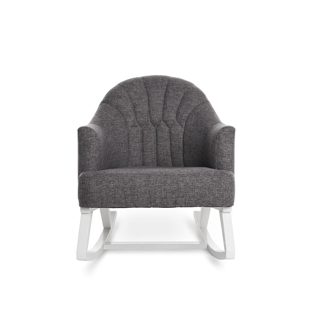 Round Back Nursery Rocking Chair – Dark Grey | Solid Wood Frame Nursing Rocker Foam Cushions