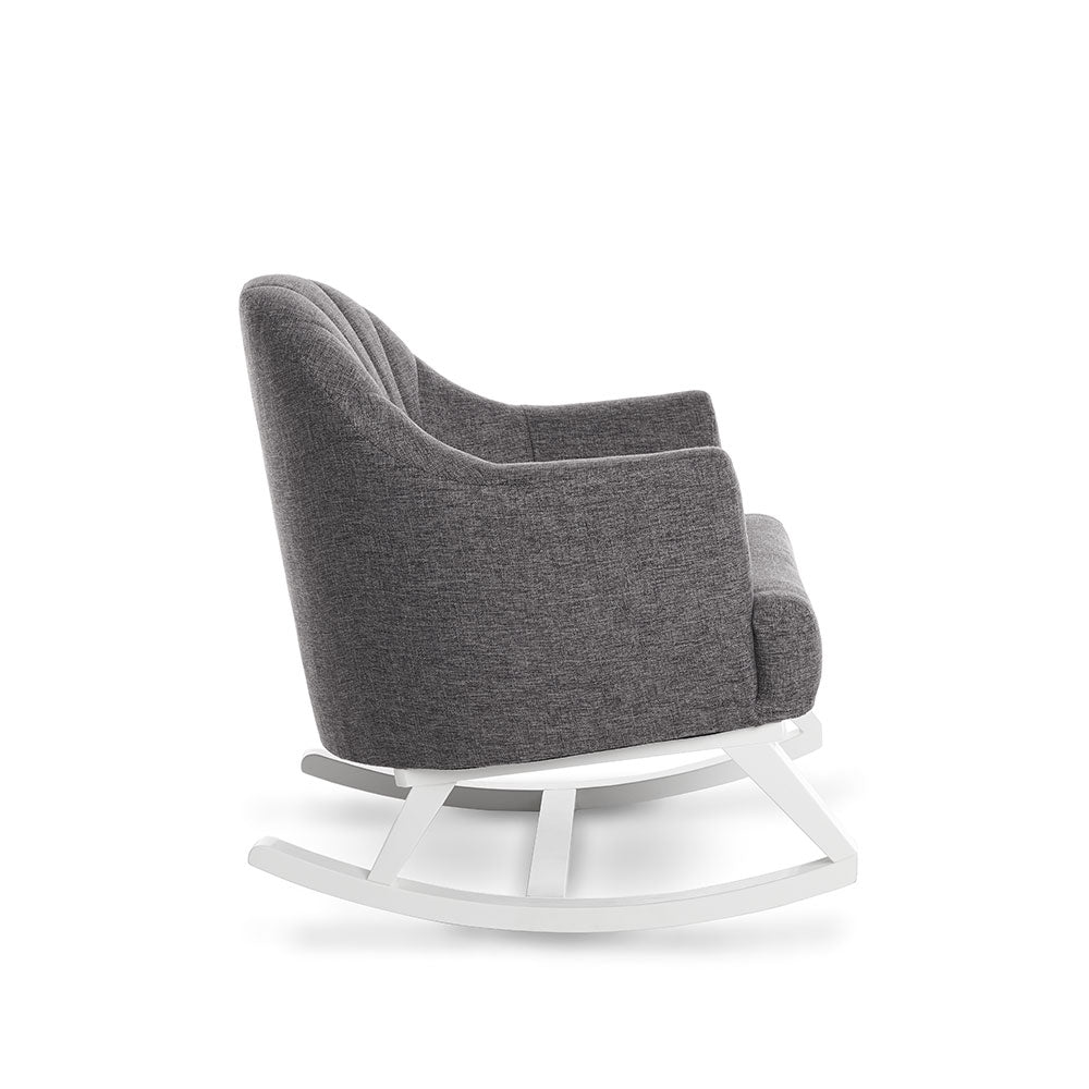 Round Back Nursery Rocking Chair – Dark Grey | Solid Wood Frame Nursing Rocker Foam Cushions