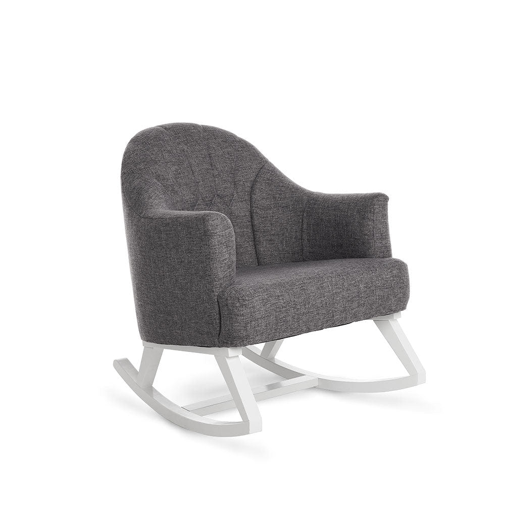 Round Back Nursery Rocking Chair – Dark Grey | Solid Wood Frame Nursing Rocker Foam Cushions