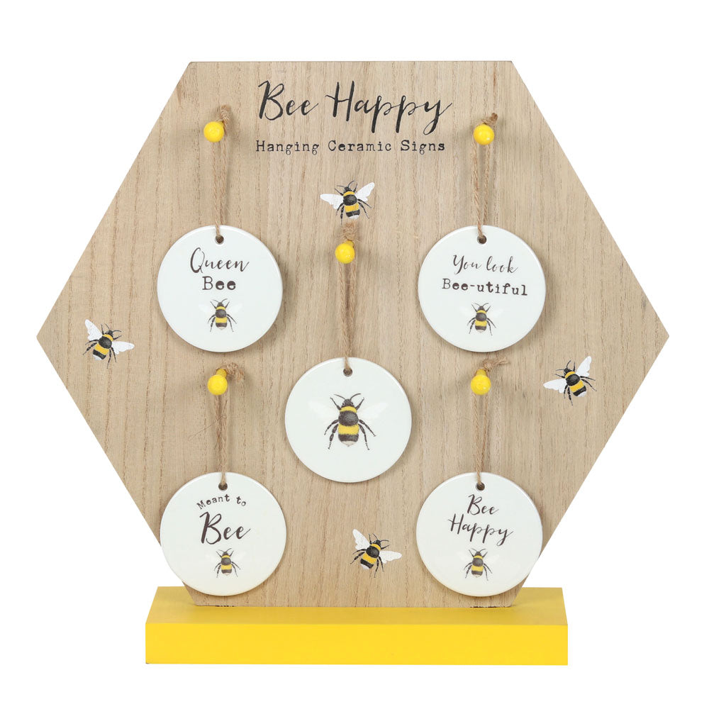Bee Happy Ceramic Hanging Sign Display