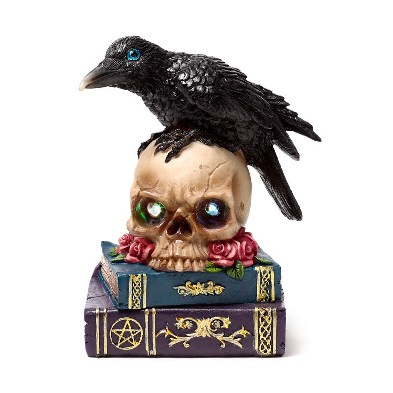 Decorative LED Ornament -  Crow on Skull & Books