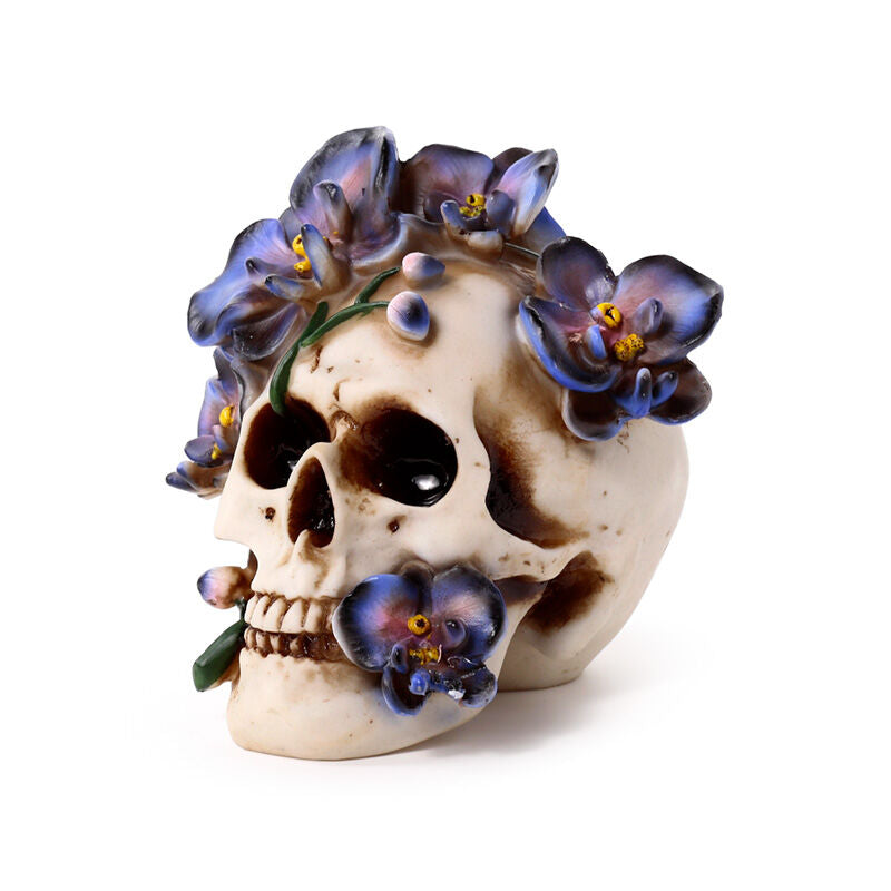 Decorative Ornament - Skull with Purple Vine Flowers
