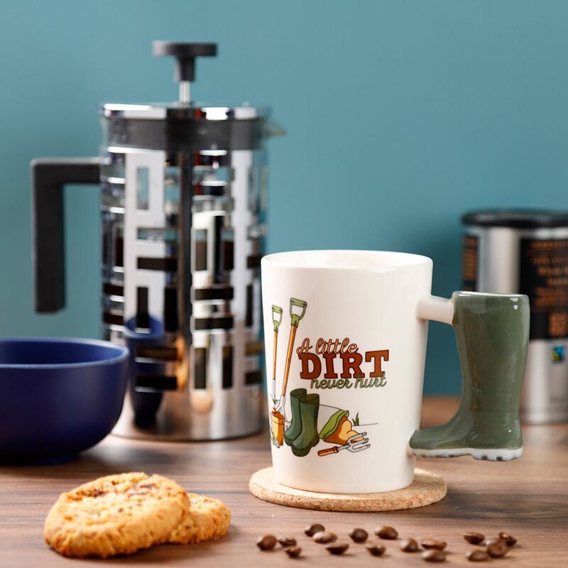 Shaped Handle Ceramic Mug - Garden Wellington