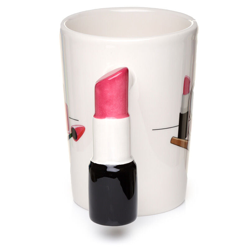 Shaped Handle Ceramic Mug - Lipstick