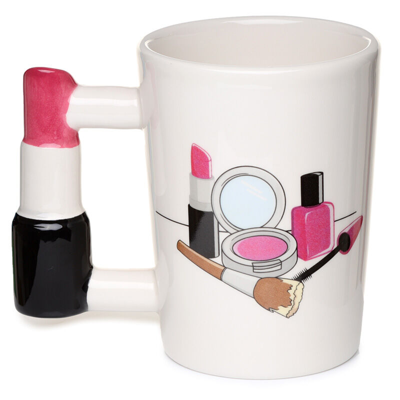 Shaped Handle Ceramic Mug - Lipstick