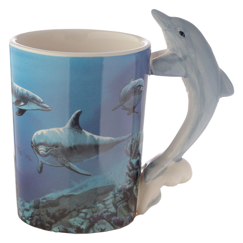 Shaped Handle Ceramic Mug - Dolphin Underwater Decal