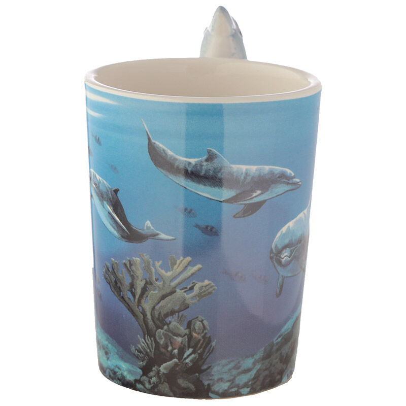 Shaped Handle Ceramic Mug - Dolphin Underwater Decal