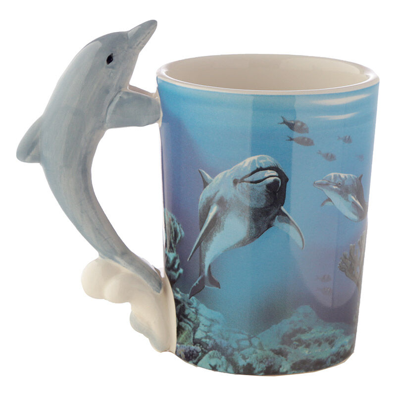 Shaped Handle Ceramic Mug - Dolphin Underwater Decal