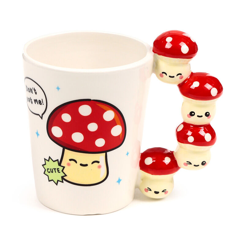 Shaped Handle Ceramic Mug - Cute Mushroom/Toadstool