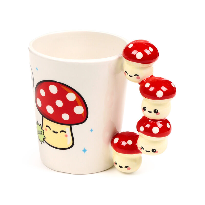 Shaped Handle Ceramic Mug - Cute Mushroom/Toadstool
