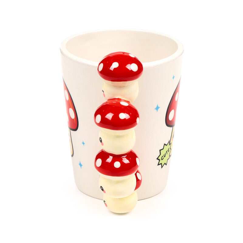 Shaped Handle Ceramic Mug - Cute Mushroom/Toadstool