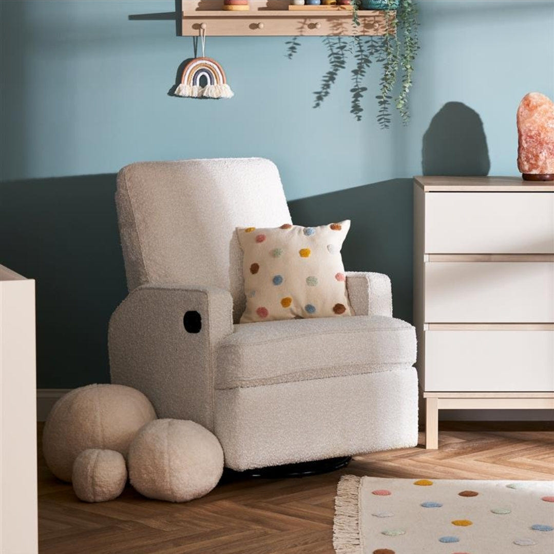 Madison Bouclé Swivel Glider Nursing Chair – 360° Swivel | Reclining Nursery Chair Leggett & Platt