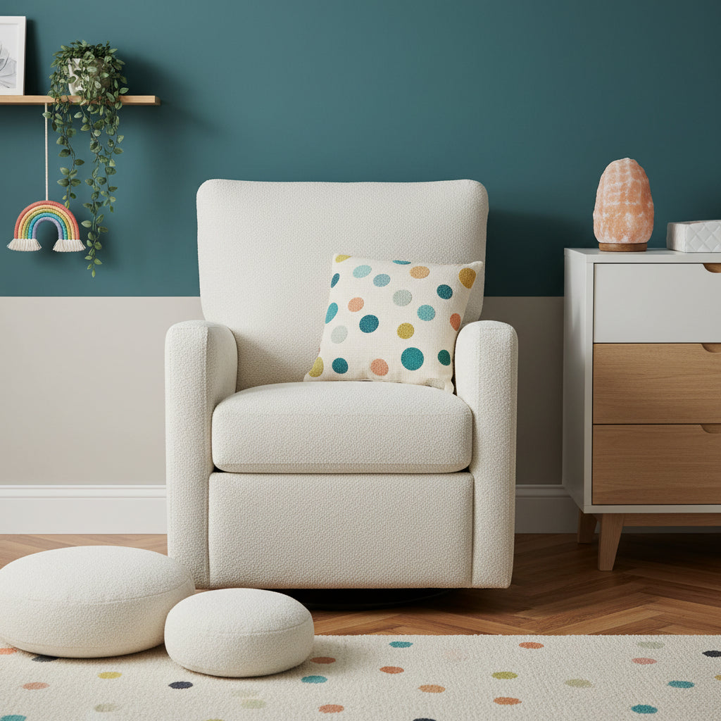 Madison Bouclé Swivel Glider Nursing Chair – 360° Swivel