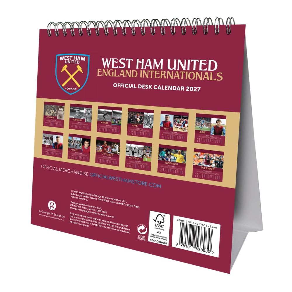 West Ham United FC Desktop Calendar 2027