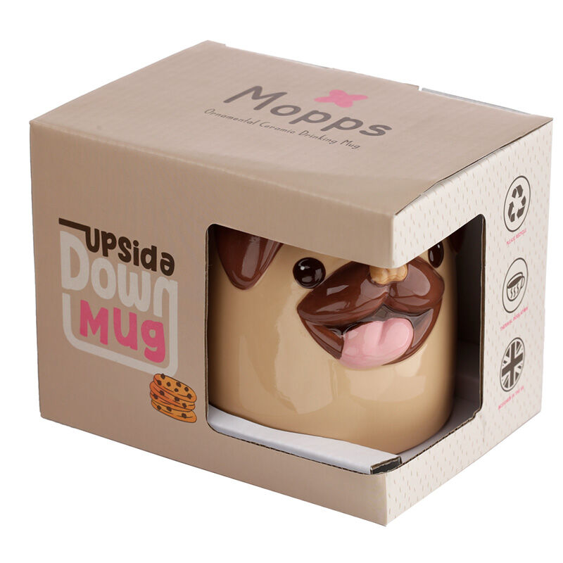 Novelty Upside Down Ceramic Mug - Mopps Pug