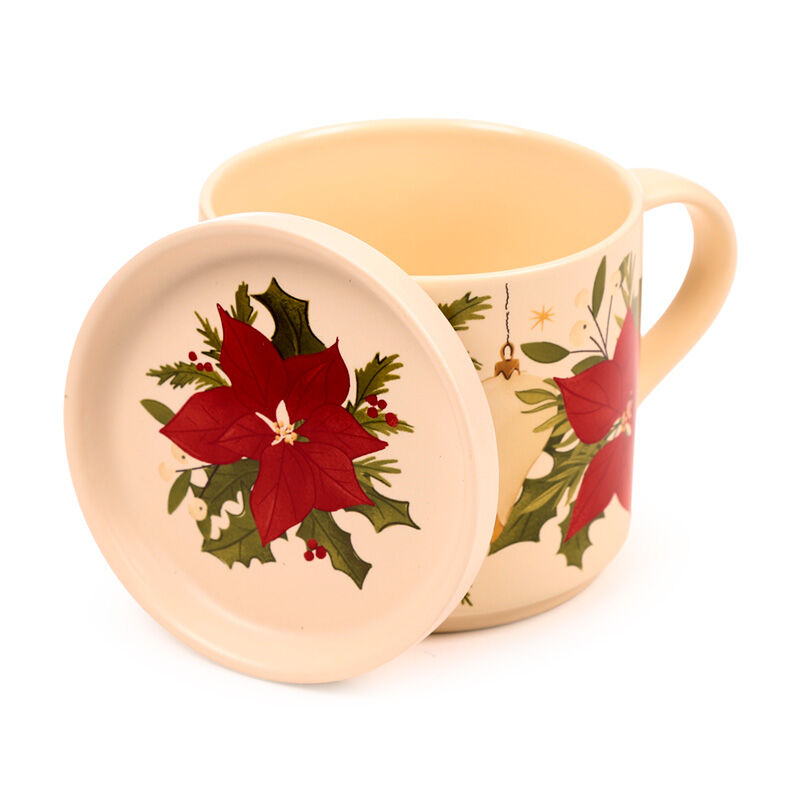 Porcelain Mug & Coaster Lid Set - Christmas Botanicals